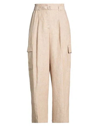 Peserico Woman Pants Sand Size 8 Linen In Brown