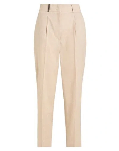 Peserico Woman Pants Sand Size 8 Virgin Wool, Linen In Neutral