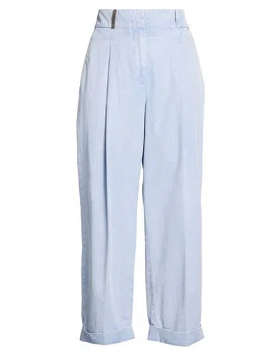 Peserico Woman Pants Sky Blue Size 10 Linen, Cotton, Elastane