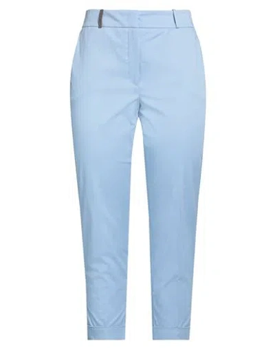Peserico Woman Pants Sky Blue Size 12 Cotton, Elastane In Blue
