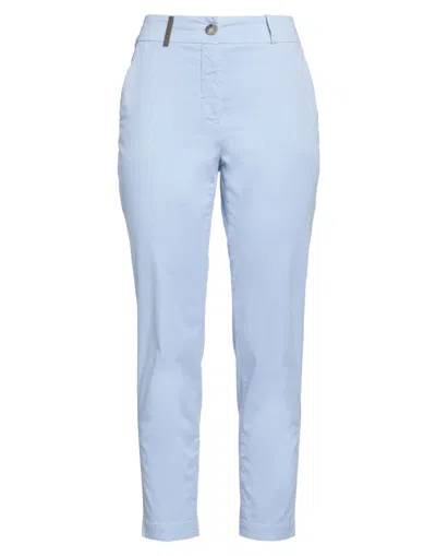 Peserico Woman Pants Sky Blue Size 4 Cotton, Elastane, Leather