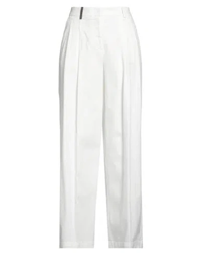 Peserico Woman Pants White Size 10 Cotton, Lyocell, Elastane