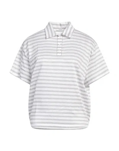 Peserico Woman Polo Shirt Grey Size 6 Cotton, Linen In White