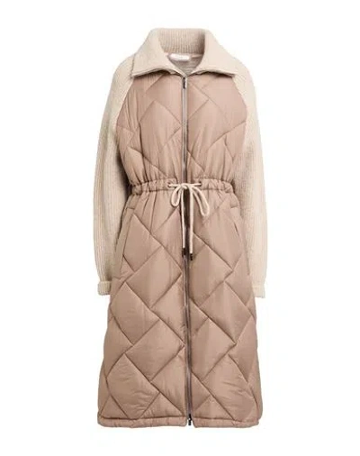Peserico Woman Puffer Khaki Size 12 Polyester, Wool, Polyamide, Cashmere, Elastane In Neutral