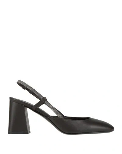 Peserico Woman Pumps Dark Brown Size 10 Leather In Black