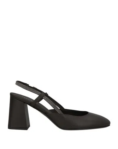 Peserico Woman Pumps Dark Brown Size 9 Leather In Black
