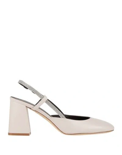 Peserico Woman Pumps Light Grey Size 9 Leather In White