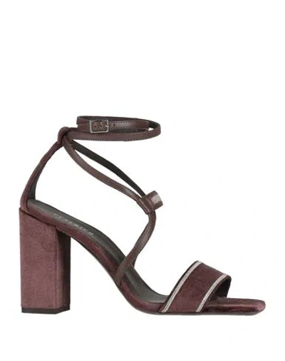 Peserico Woman Sandals Brown Size 8 Textile Fibers