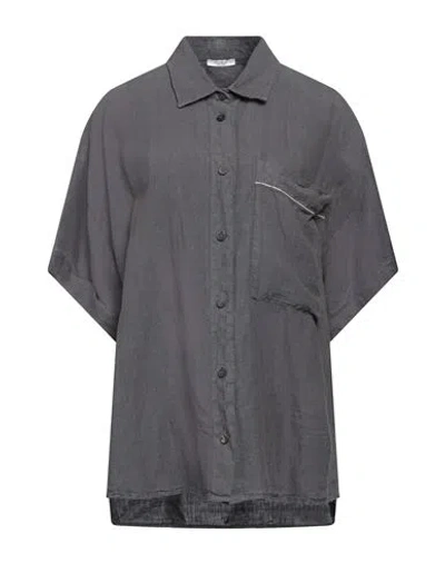 Peserico Woman Shirt Charcoal Size 16 Linen In Grey