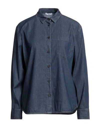 Peserico Woman Shirt Navy Size 6 Cotton, Elastane In Navy Blue