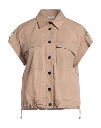 Peserico Woman Shirt Sand Size 10 Cotton, Elastane In Beige