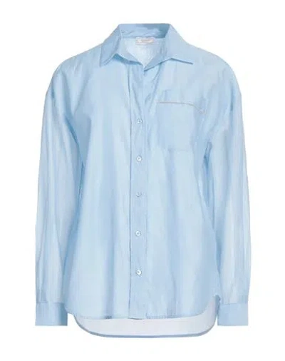 Peserico Woman Shirt Sky Blue Size 6 Cotton, Silk