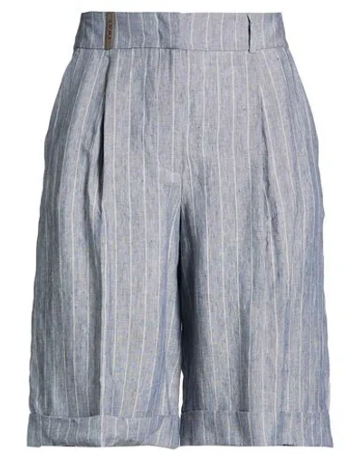 Peserico Woman Shorts & Bermuda Shorts Slate Blue Size 12 Linen