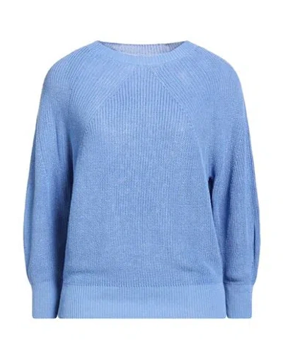 Peserico Woman Sweater Azure Size 6 Linen, Cotton In Blue