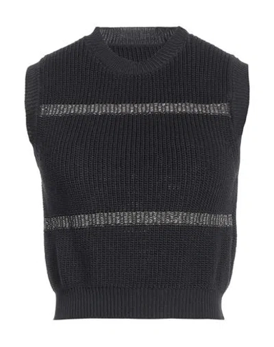 Peserico Woman Sweater Black Size 8 Cotton, Metallic Fiber
