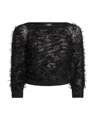 Peserico Woman Sweater Black Size 14 Linen, Polyester, Metallic Fiber, Polyoxamide Fiber