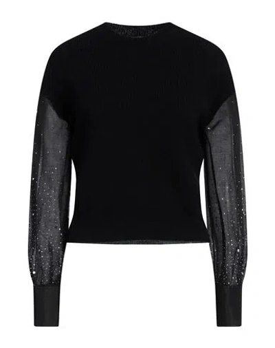 Peserico Rhinestone-embellished Ribbed-knit Jumper In Black