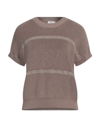 Peserico Woman Sweater Brown Size 14 Cotton, Metallic Fiber