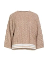 Peserico Woman Sweater Camel Size 14 Virgin Wool, Viscose, Silk, Cashmere, Metallic Fiber In Neutral