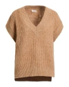 Peserico Woman Sweater Camel Size 6 Alpaca Wool, Cotton, Polyamide, Stipa Tenacissima, Merino Wool In Brown