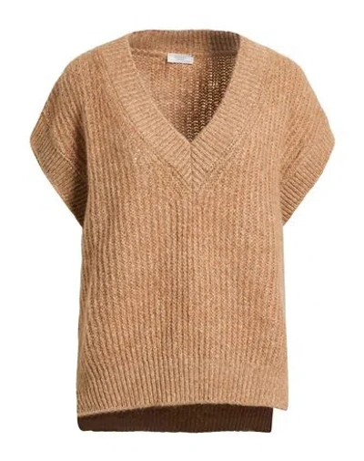 Peserico Woman Sweater Camel Size 6 Alpaca Wool, Cotton, Polyamide, Stipa Tenacissima, Merino Wool In Brown