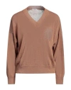 Peserico Woman Sweater Camel Size 6 Metallic Fiber, Linen, Cotton In Beige