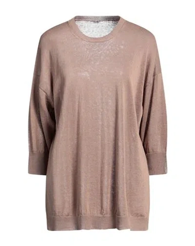 Peserico Woman Sweater Camel Size 8 Linen, Cotton In Beige
