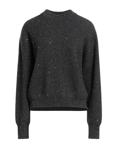 Peserico Woman Sweater Charcoal Size 6 Virgin Wool, Cashmere, Metallic Fiber, Nylon In Gray