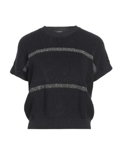 Peserico Woman Sweater Charcoal Size 8 Cotton, Metallic Fiber In Grey