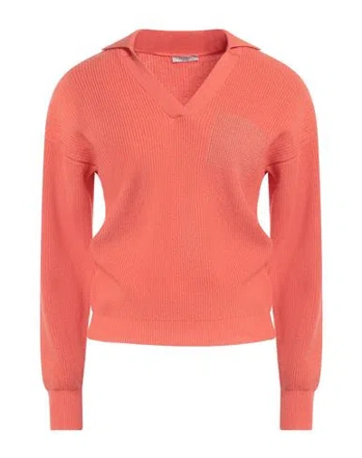 Peserico Woman Sweater Coral Size 2 Virgin Wool, Silk, Cashmere, Metallic Fiber In Red
