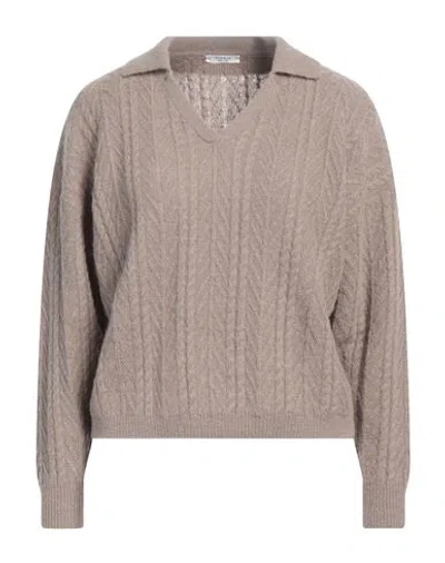 Peserico Woman Sweater Khaki Size 14 Virgin Wool, Silk, Viscose, Cashmere, Polyester In Beige