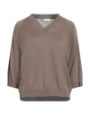 Peserico Woman Sweater Khaki Size 12 Linen, Cotton, Metallic Fiber In Beige
