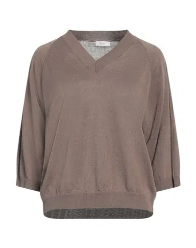 Peserico Woman Sweater Khaki Size 12 Linen, Cotton, Metallic Fiber In Beige