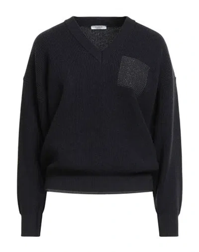 Peserico Woman Sweater Midnight Blue Size 2 Virgin Wool, Silk, Cashmere, Metallic Fiber
