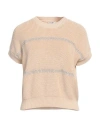 Peserico Woman Sweater Sand Size 12 Cotton, Metallic Fiber In Beige