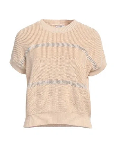 Peserico Woman Sweater Sand Size 12 Cotton, Metallic Fiber In Beige