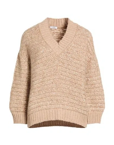 Peserico Woman Sweater Sand Size 8 Alpaca Wool, Polyester, Virgin Wool, Polyamide, Silk In Neutral