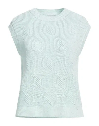 Peserico Woman Sweater Sky Blue Size 12 Cotton, Polyester In Brown