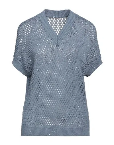 Peserico Woman Sweater Slate Blue Size 12 Cotton, Polyester
