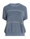 Peserico Woman Sweater Slate Blue Size 6 Cotton, Metallic Fiber