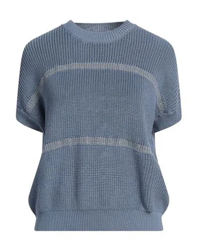 Peserico Woman Sweater Slate Blue Size 6 Cotton, Metallic Fiber In Blue
