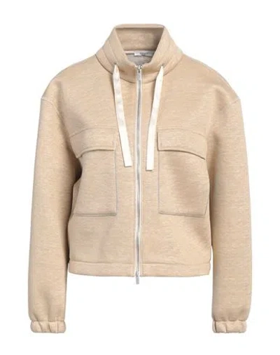 Peserico Woman Sweatshirt Sand Size 6 Linen, Modal, Silk, Elastane In Brown