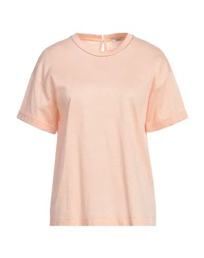 Peserico Woman T-shirt Apricot Size 12 Cotton, Linen In Orange