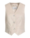 Peserico Woman Tailored Vest Beige Size 8 Virgin Wool, Polyamide, Polyester, Elastane In Neutral