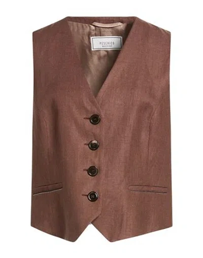 Peserico Woman Tailored Vest Brown Size 10 Linen