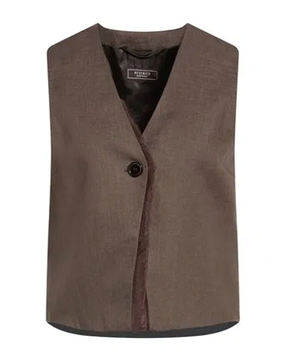 Peserico Woman Tailored Vest Dark Brown Size 6 Linen, Polyester