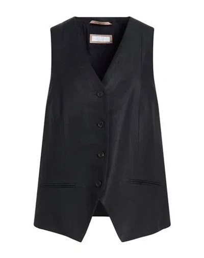 Peserico Woman Tailored Vest Midnight Blue Size 8 Linen In Black