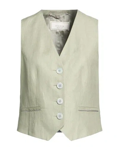Peserico Woman Tailored Vest Sage Green Size 10 Linen