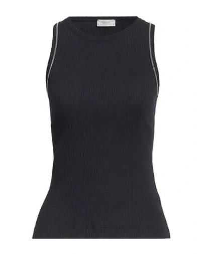 Peserico Woman Tank Top Midnight Blue Size 6 Cotton, Elastane In Blue