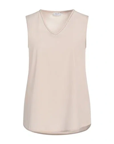 Peserico Woman Top Beige Size 8 Silk, Elastane